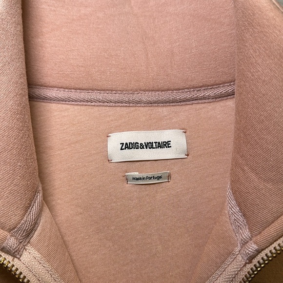 Zadig & Voltaire Cosy Neo Zip Up Jacket Blush Pink Metallic Stripe Size Small - Picture 4 of 8